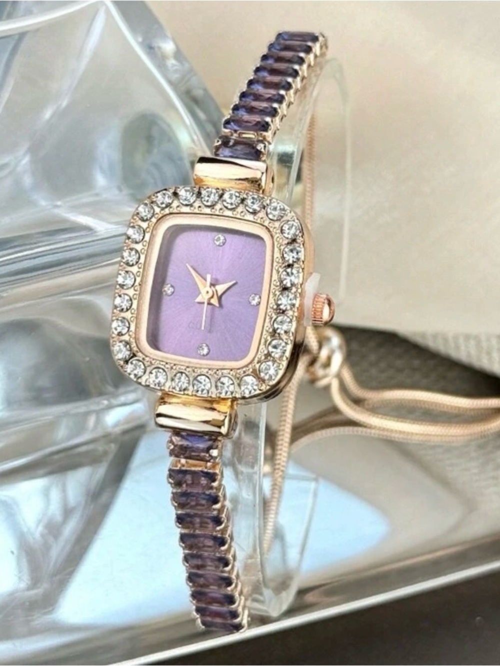 Crystal Gold-Tone Women’s Bracelet Watch with Crystal Bezel